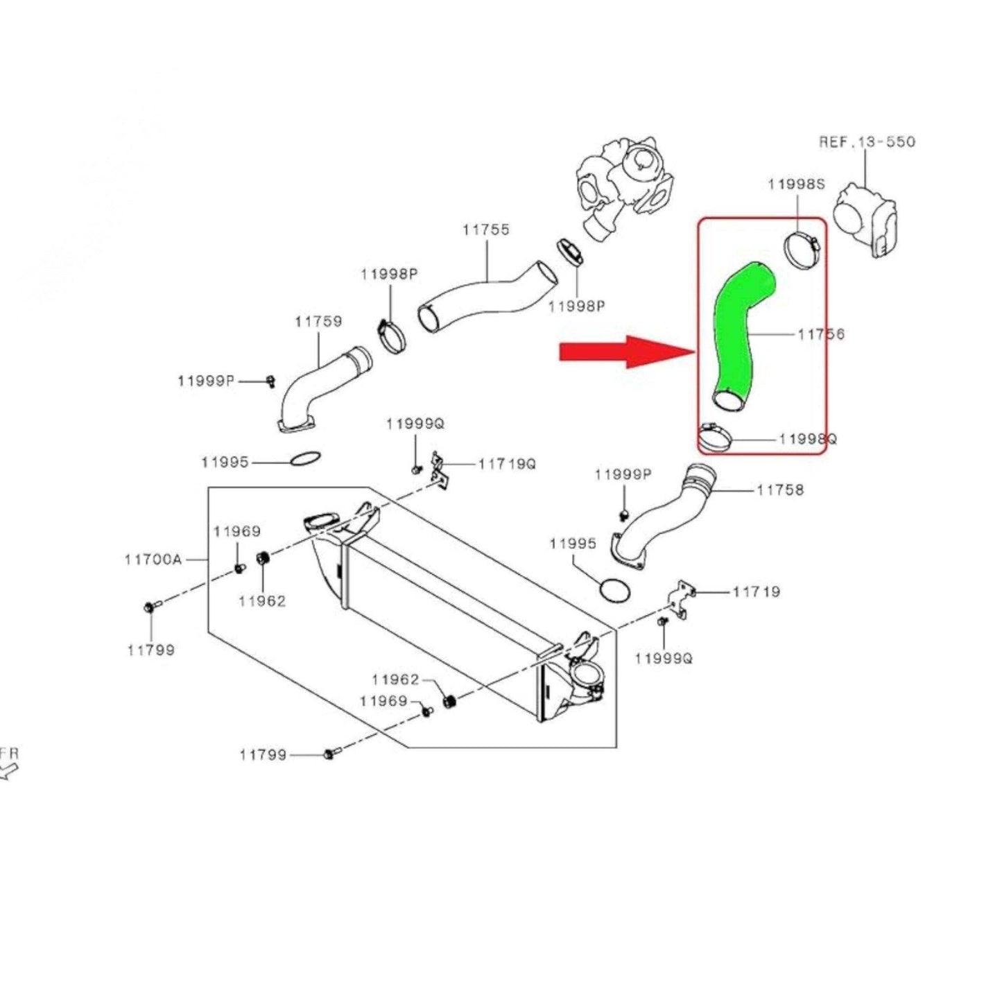 Manguera de intercooler Mitsubishi l200 Montero sport 2021 2024 4n15 2.4l (1505a775)(14099w000p) - Auto repuestos Revisa